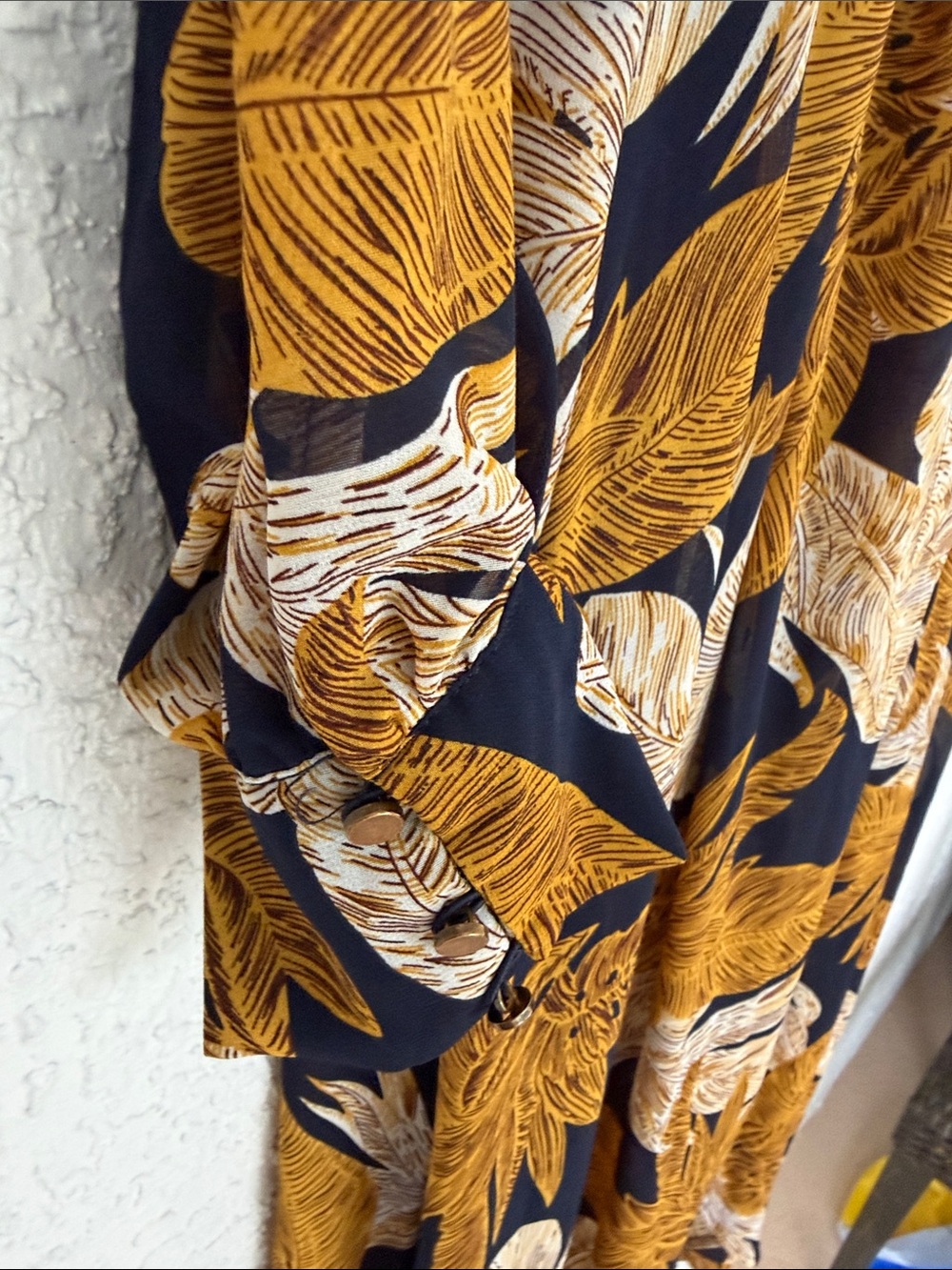 Pink Stitch Floral Print maxi dress in Mustard & Black open front size L - Picture 8 of 13